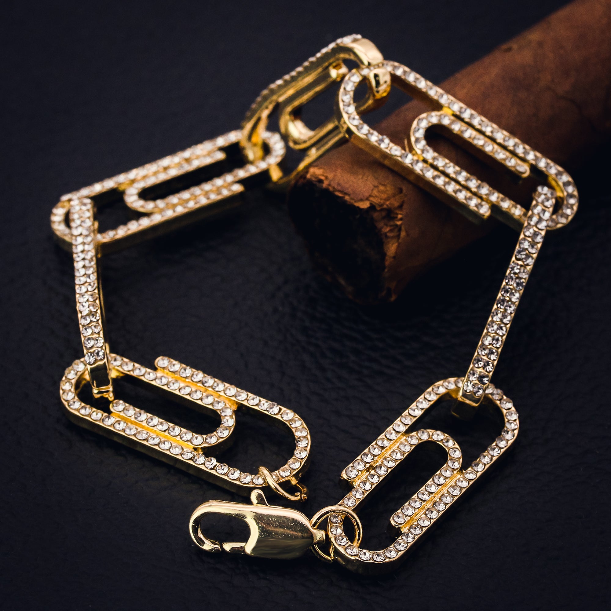 Clip Bracelet Link Fully Iced 14k Gold Plated 9" Lobster Clip