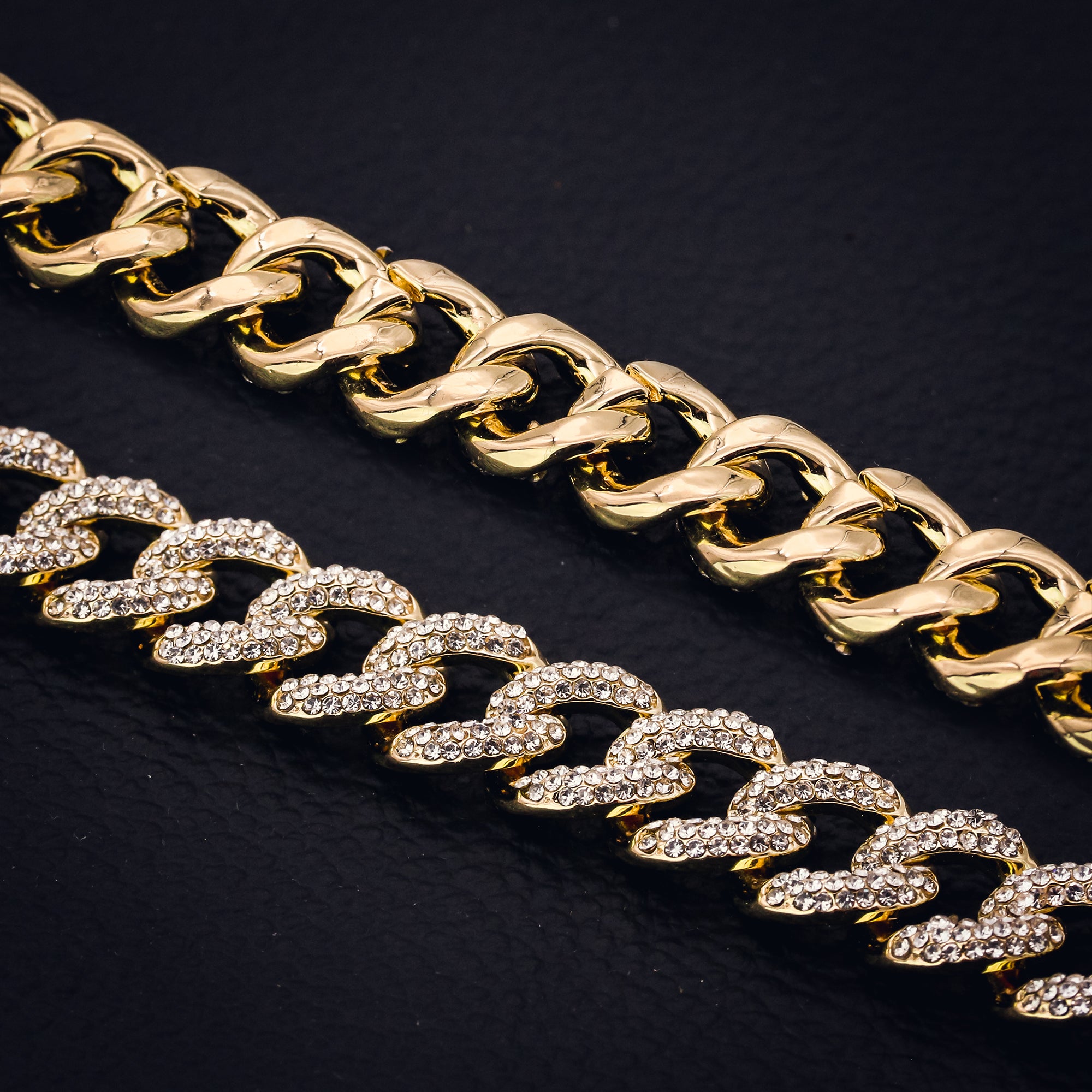 Thick Cuban Bracelet Link Fully Iced 14k Gold Plated 9" Box Clasp