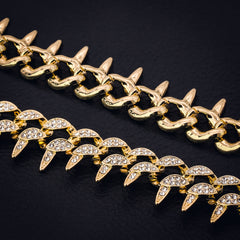 Spiky Cuban Bracelet Link Fully Iced 14k Gold Plated 9"