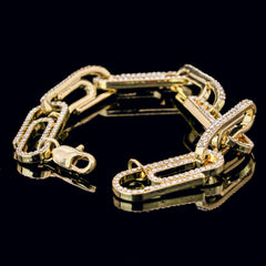 Clip Bracelet Link Fully Iced 14k Gold Plated 9" Lobster Clip