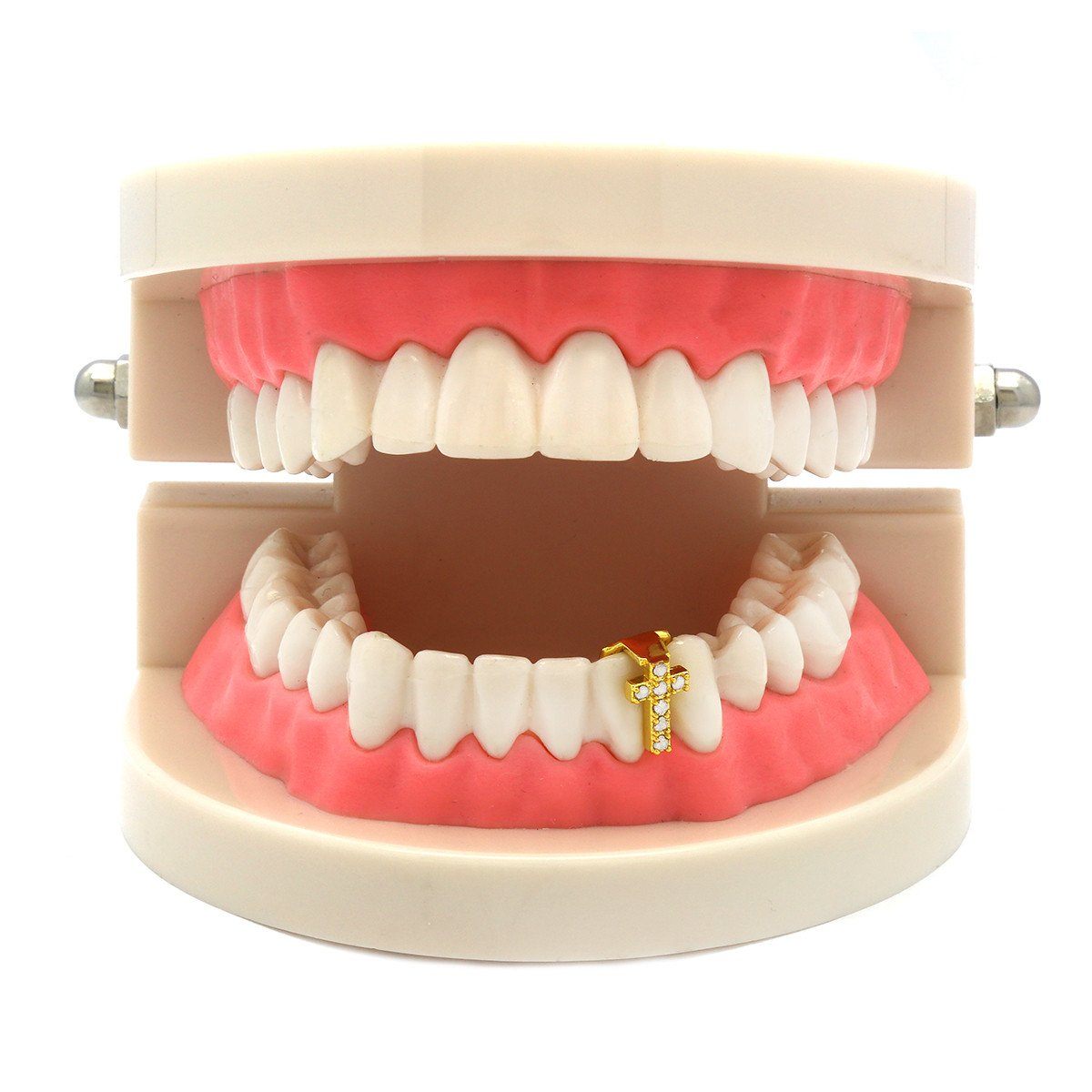 GOLD GRILLZ SINGLE TOOTH CZ CROSS