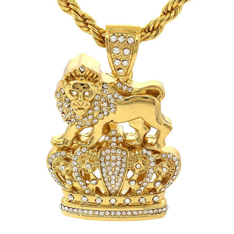 Gold Filled Royal Lion Crown Pendant with Rope Chain