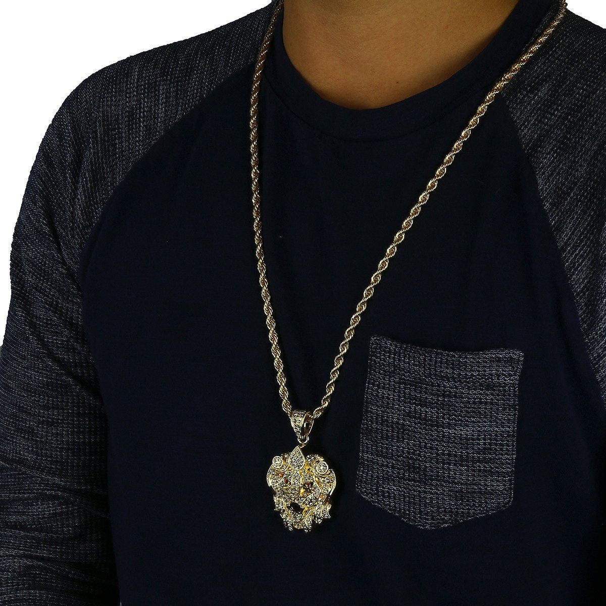 Gold Filled Lion Face Pendant with Rope Chain