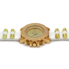 Gold Ice Out Milano White Silicone Band Watch