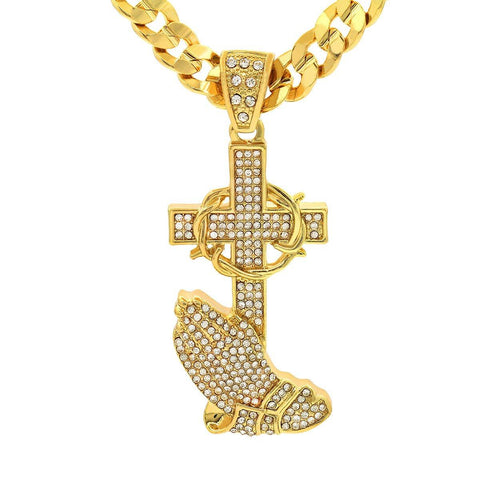 Gold Filled prayer Cross Pendant with Cuban Chain