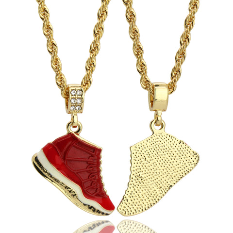 11 Retro "Gym Red" Shoe 14k Gold Pendant 20" Inch 4mm Rope Choker Chain