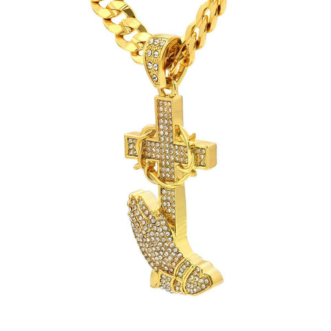 Gold Filled prayer Cross Pendant with Cuban Chain