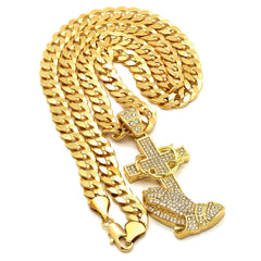 Gold Filled prayer Cross Pendant with Cuban Chain