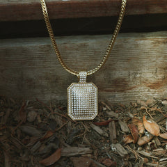 Gold Filled CZ Dog Tag Pendant with Franco Chain