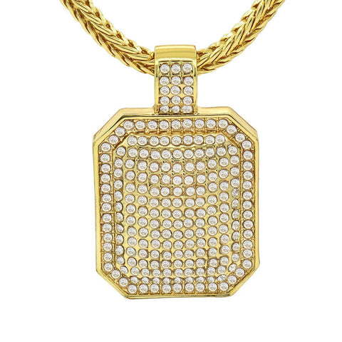 Gold Filled CZ Dog Tag Pendant with Franco Chain