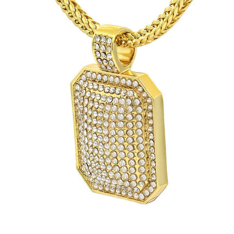 Gold Filled CZ Dog Tag Pendant with Franco Chain