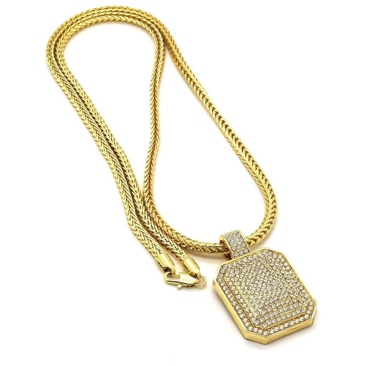 Gold Filled CZ Dog Tag Pendant with Franco Chain