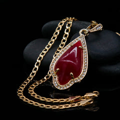 Red Curved Tear Women's Jade Chain Pendant Necklace