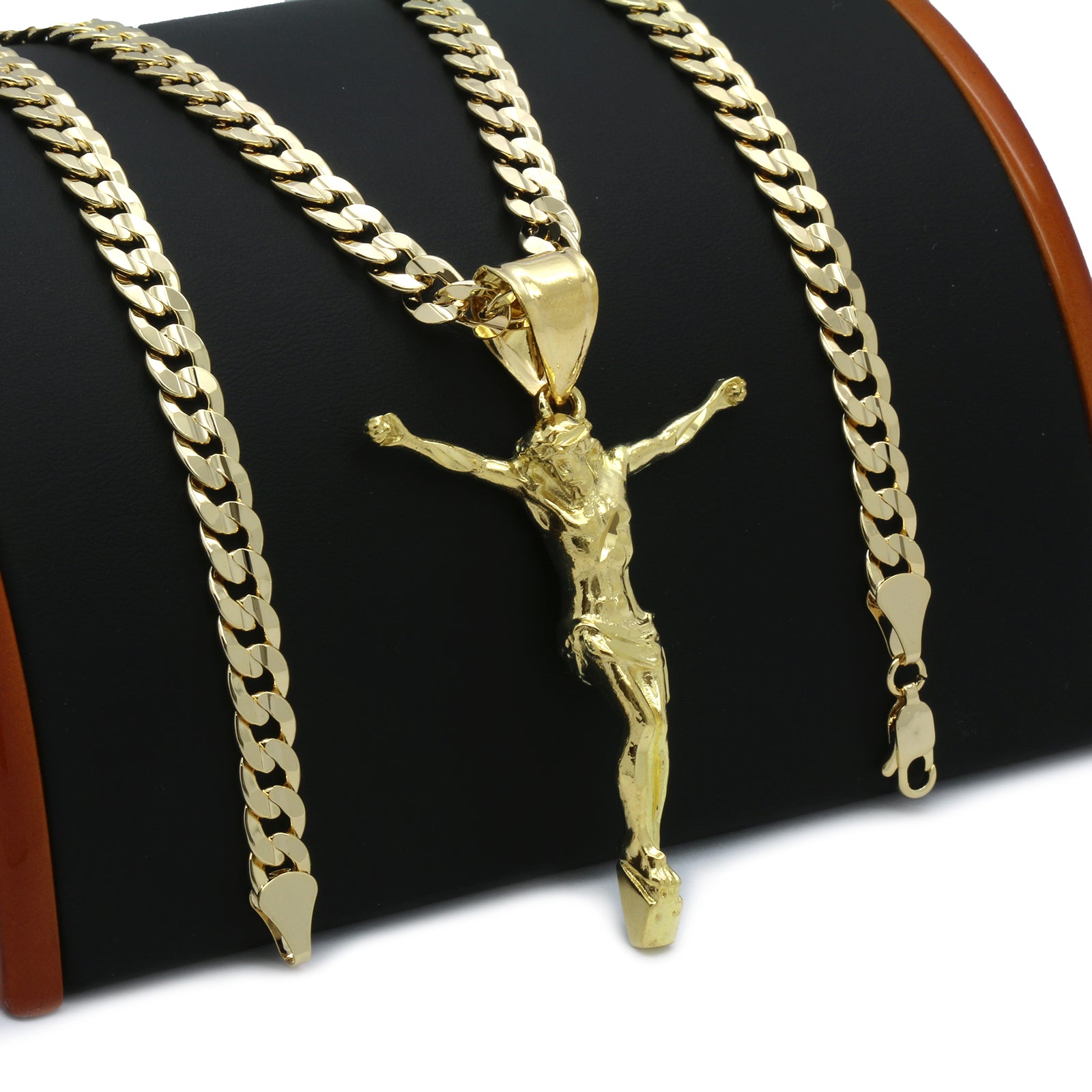14K GOLD PLATED CRUCIFIX JESUS PENDANT/CHAIN