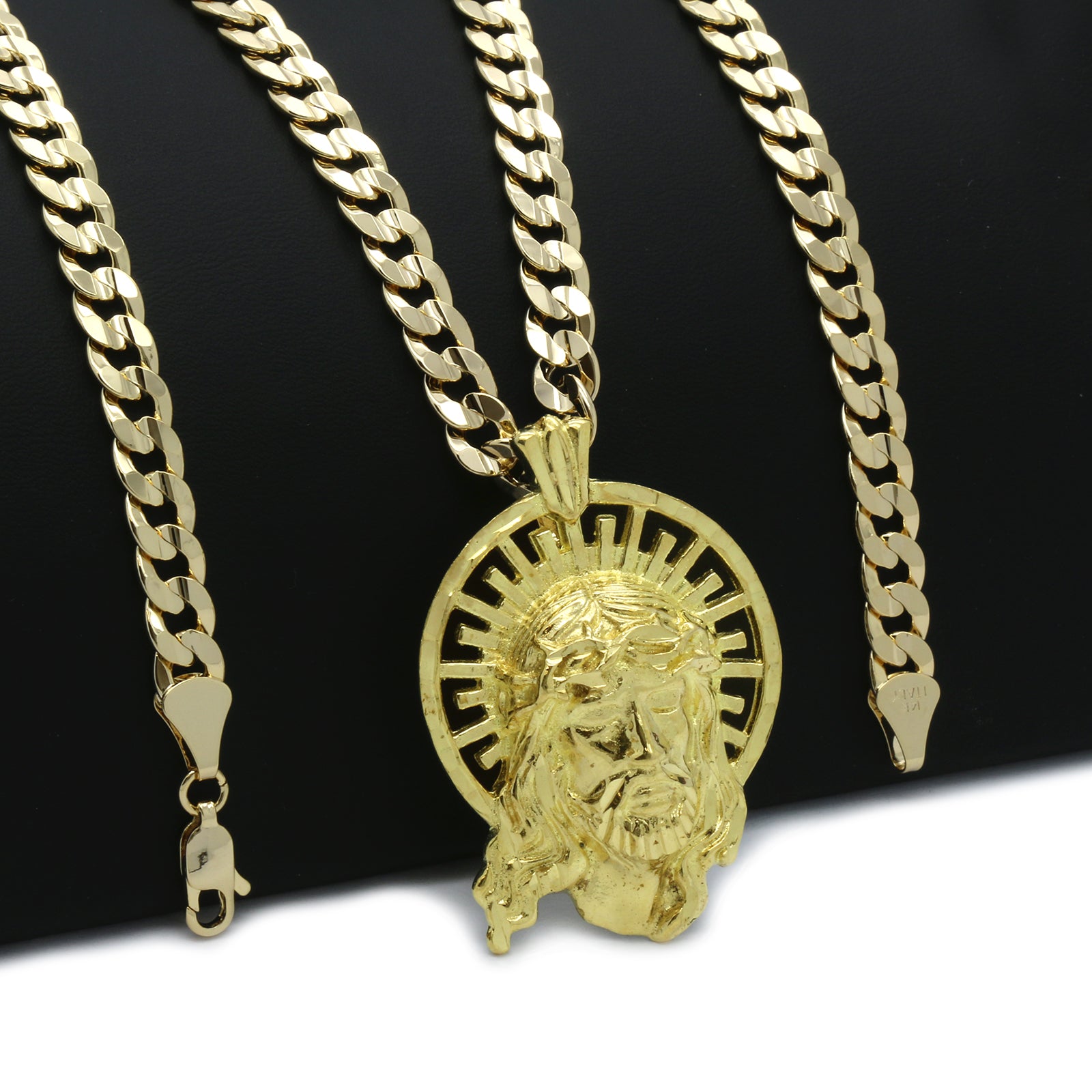 14K GOLD PLATED JESUS W/ CROWN PENDANT/CHAIN