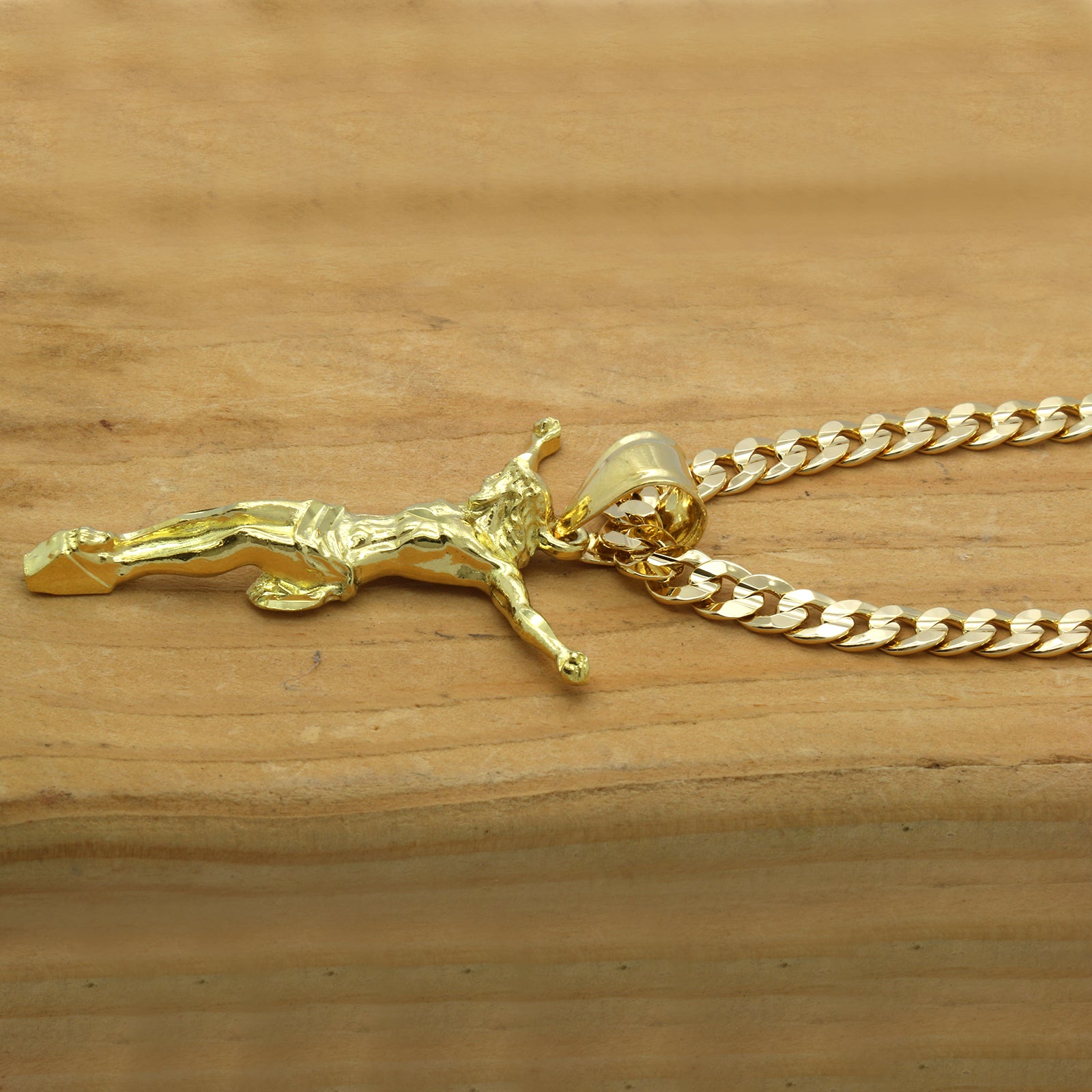 14K GOLD PLATED CRUCIFIX JESUS PENDANT/CHAIN