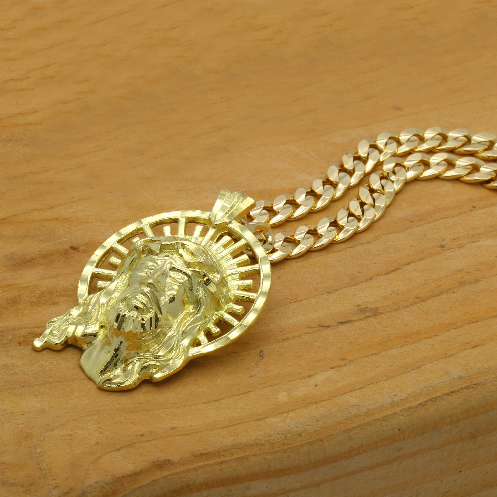 14K GOLD PLATED JESUS W/ CROWN PENDANT/CHAIN