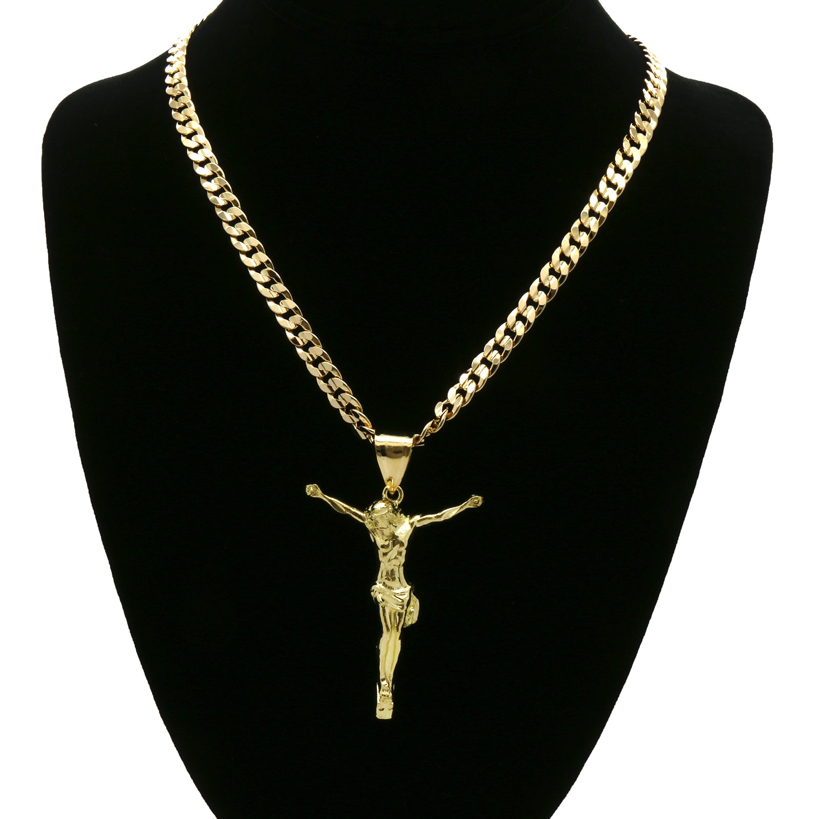 14K GOLD PLATED CRUCIFIX JESUS PENDANT/CHAIN