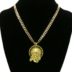 14K GOLD PLATED JESUS W/ CROWN PENDANT/CHAIN