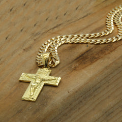 14K GOLD PLATED SMALL ETCHED CROSS PENDANT/CHAIN