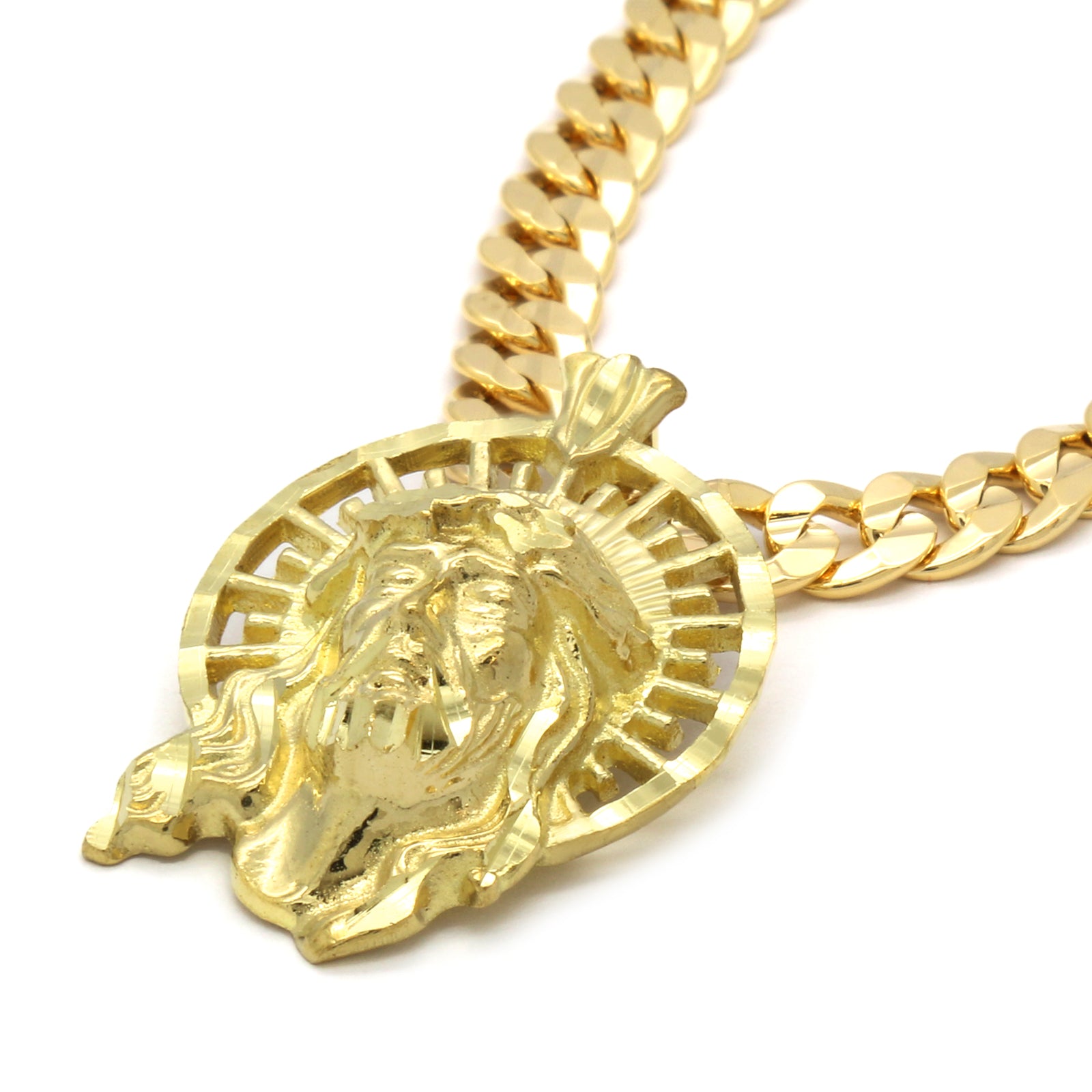 14K GOLD PLATED SM. JESUS W/ CROWN PENDANT/CHAIN
