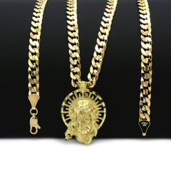 14K GOLD PLATED SM. JESUS W/ CROWN PENDANT/CHAIN