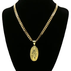 14K GOLD PLATED OVAL VIRGIN GUADALUPE PENDANT/CHAIN