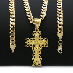 14K GOLD PLATED BRANCH CROSS PENDANT/CHAIN