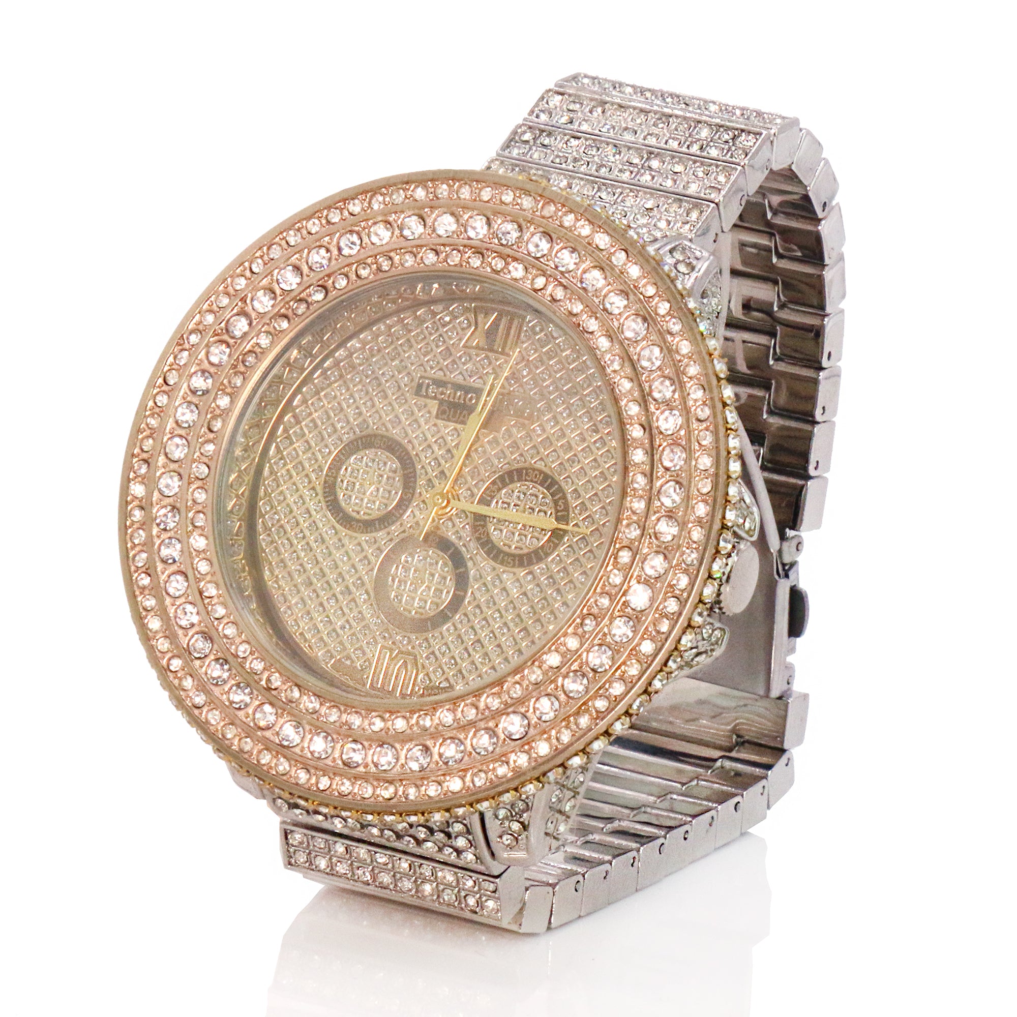 3 Rings Gold/Silver Ice Out Techno KING Watch