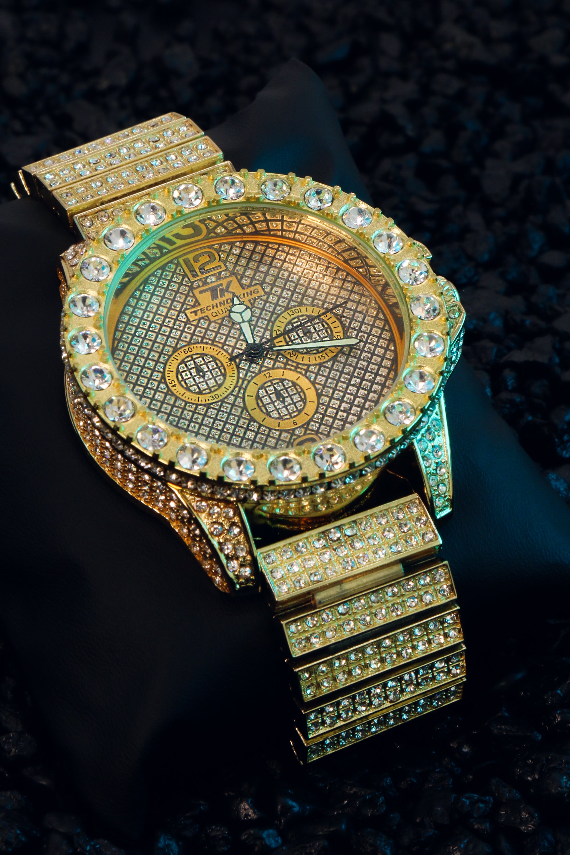 3 Rings Gold Ice Out Techno KING Watch Big Cz