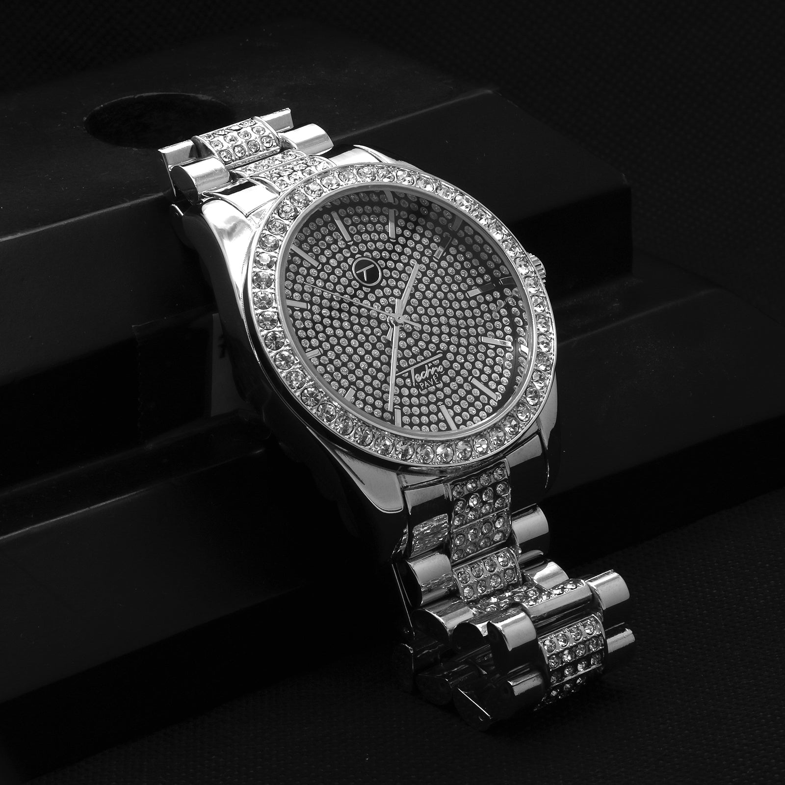 Silver Ice Out Techno Pave Rolex Style Watch