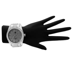 Silver Ice Out Techno Pave Rolex Style Watch