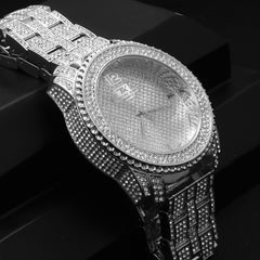 Silver Fully Ice Out Techno King Rolex Style Watch