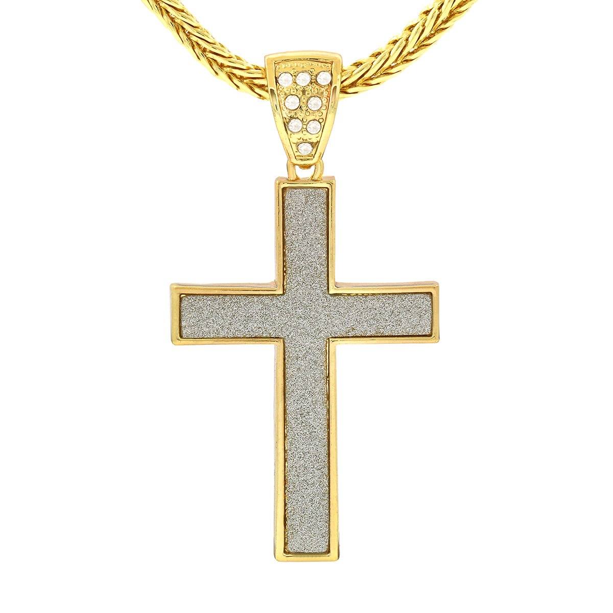 14k Gold Filled Stardust Cross Pendant with Franco Chain