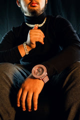 3 Rings Rose Gold Ice Out Techno KING Watch