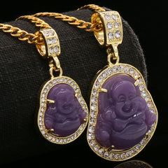 4pcs L Purple Buddha Pendants 3mm 24 x 30" Gold SST Cuban Chain