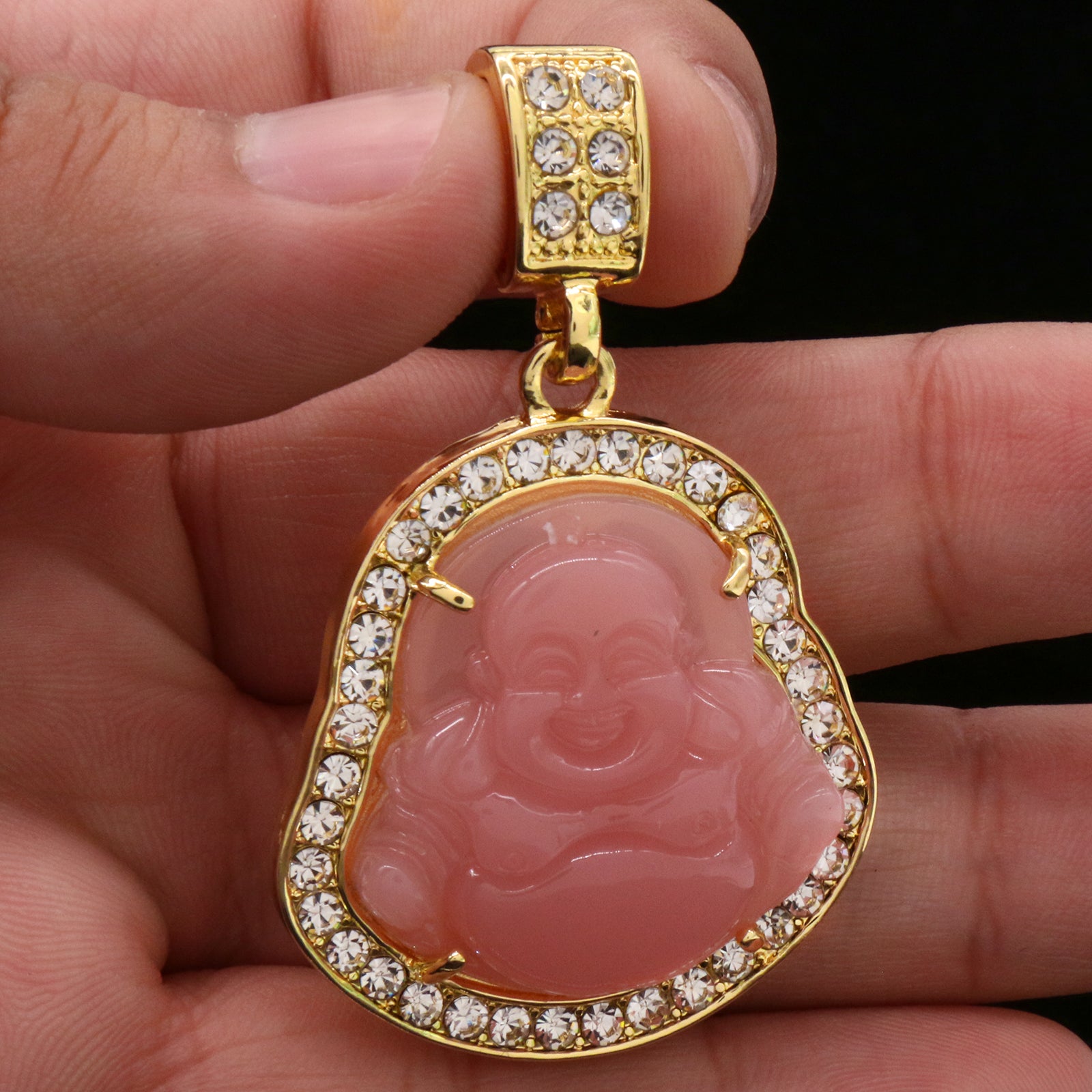 4pcs L Pink Buddha Pendants 3mm 24 x 30" Gold SST Cuban Chain