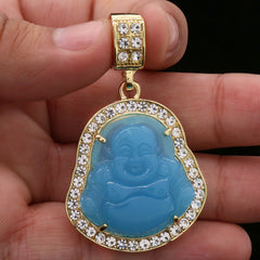 Light Blue Buddha Pendant w/ 3mm 24" SST Cuban Chain