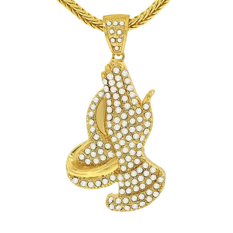 14k Gold Filled Prayer Hand Pendant with Franco Chain