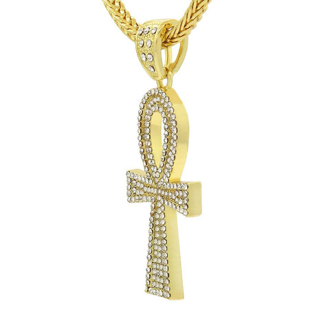 14k Gold Filled Ankh Cross Pendant with Franco Chain