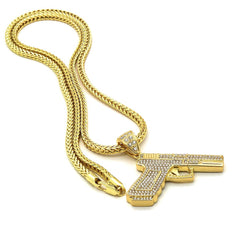 14k Gold Filled Hand Gun Pendant with Franco Chain