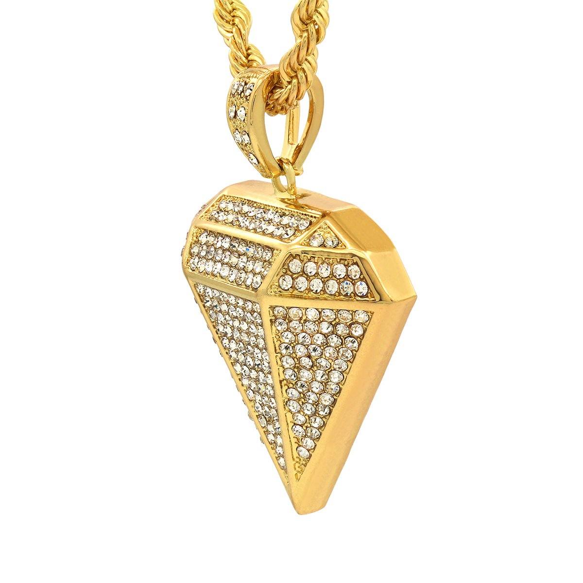 14k Gold Filled Diamond Pendant with Rope Chain