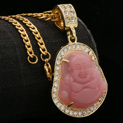 Light Pink Buddha Pendant w/ 3mm 24" SST Cuban Chain