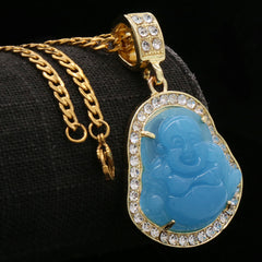 Light Blue Buddha Pendant w/ 3mm 24" SST Cuban Chain