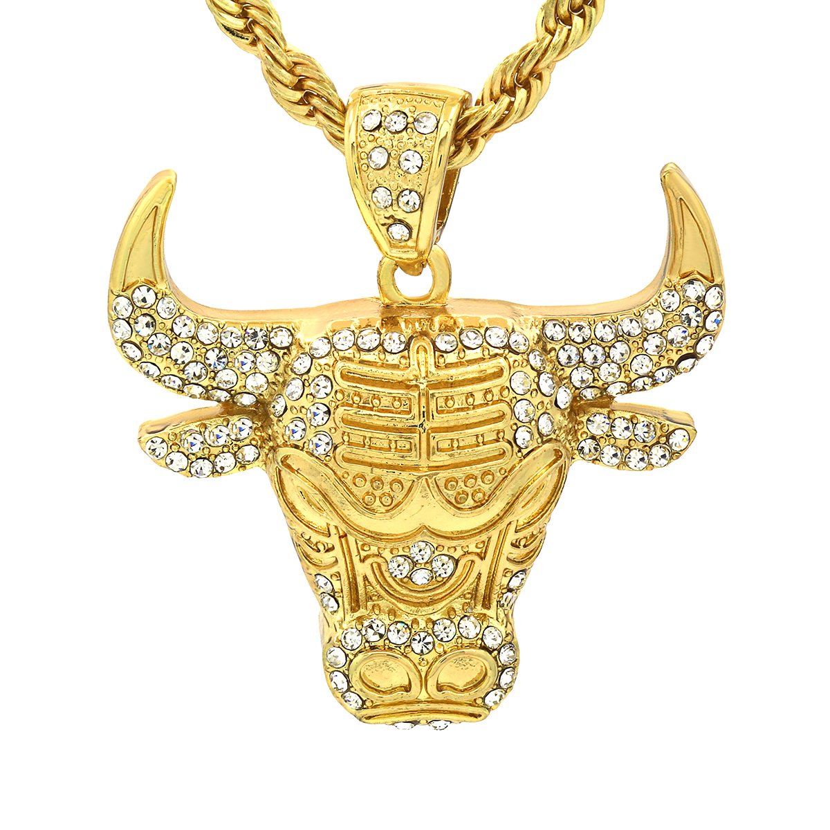 14k Gold Filled Bulls Pendant with Rope Chain