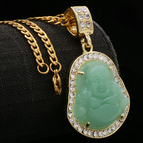 Light Green Buddha Pendant w/ 3mm 24" SST Cuban Chain