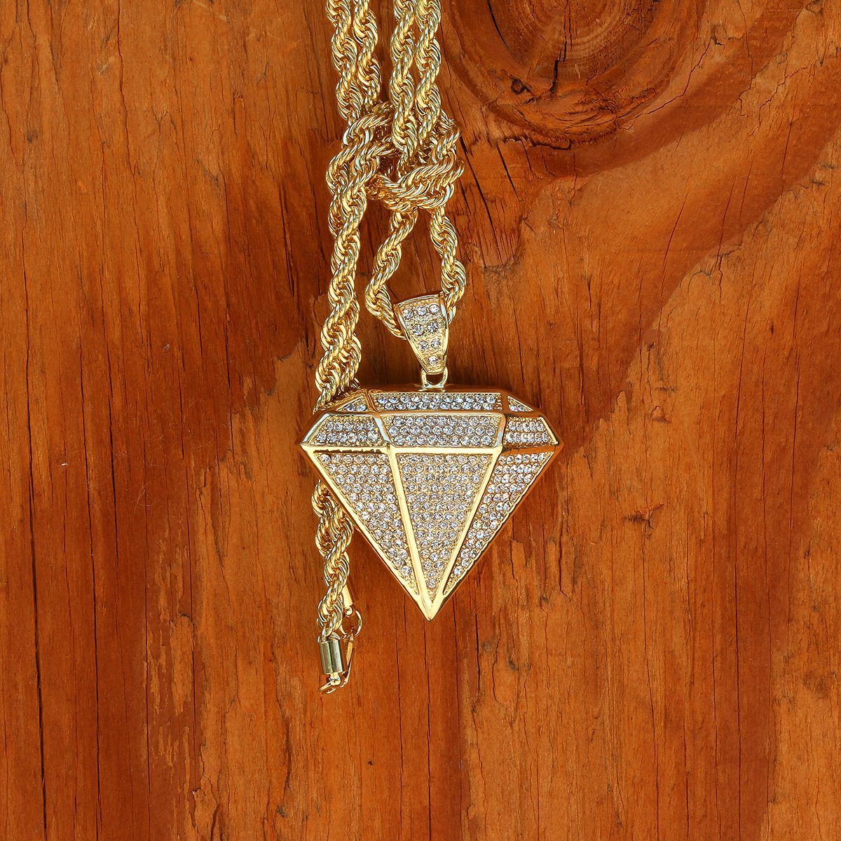 14k Gold Filled Diamond Pendant with Rope Chain
