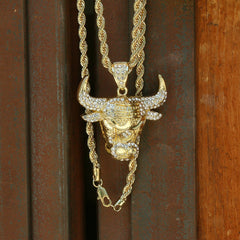 14k Gold Filled Bulls Pendant with Rope Chain