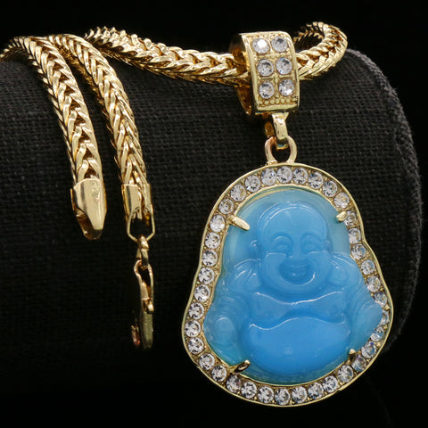 Light Blue Buddha Pendant w/ 4mm 24" Franco Chain