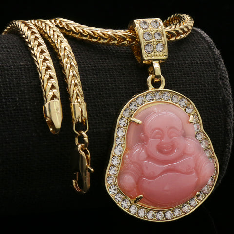 Light Pink Buddha Pendant w/ 4mm 24" Franco Chain